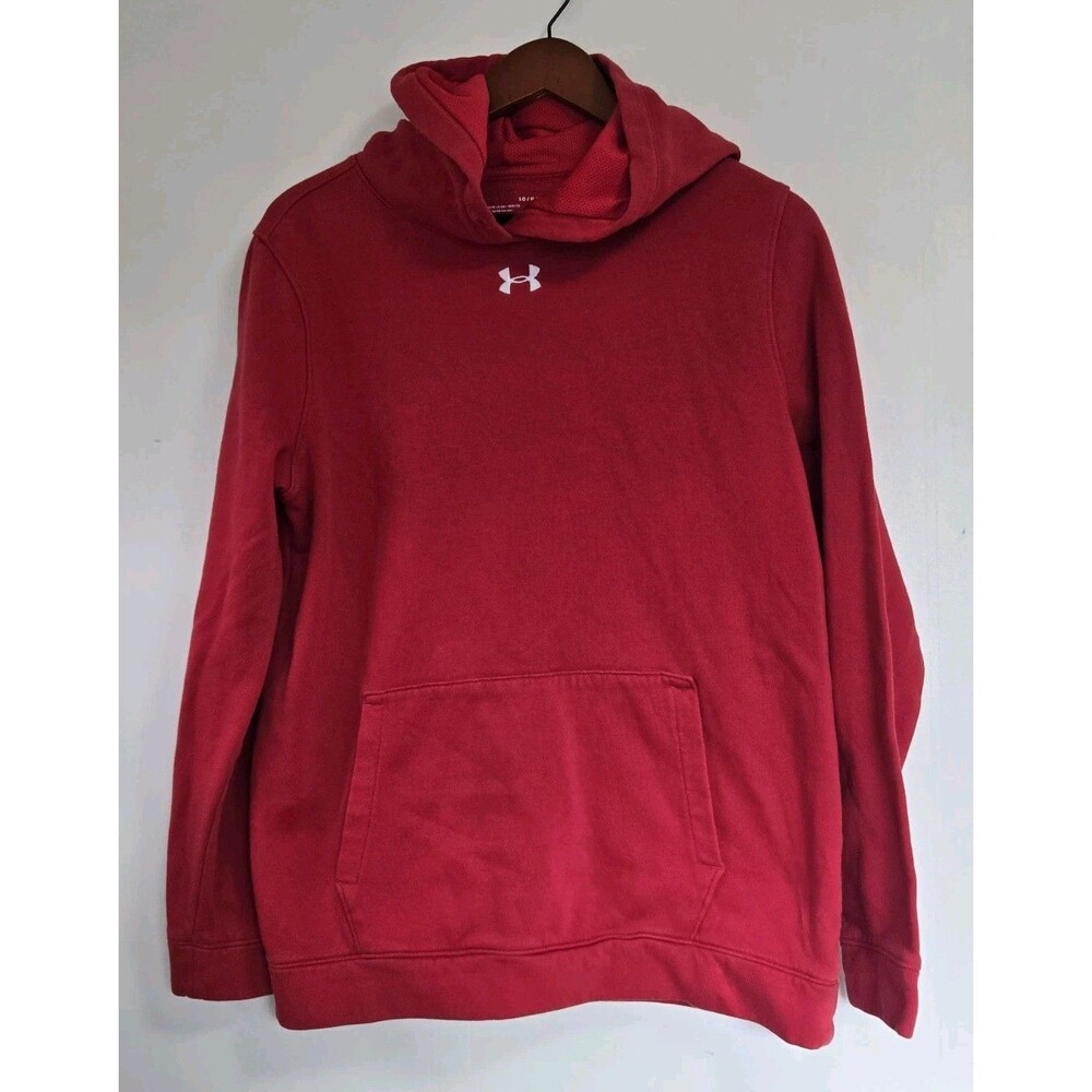 Under Armour Mens‎ Hoodie Large Pullover Sweatshirt Red Center Logo Hooded